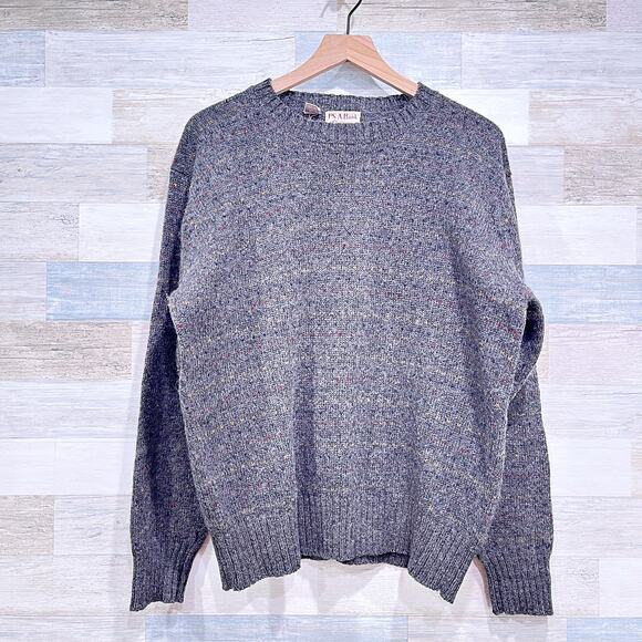 Jos A Bank Shetland Wool Tweed Sweater Gray Crew Neck Vintage Mens 42 Large - Picture 1 of 5